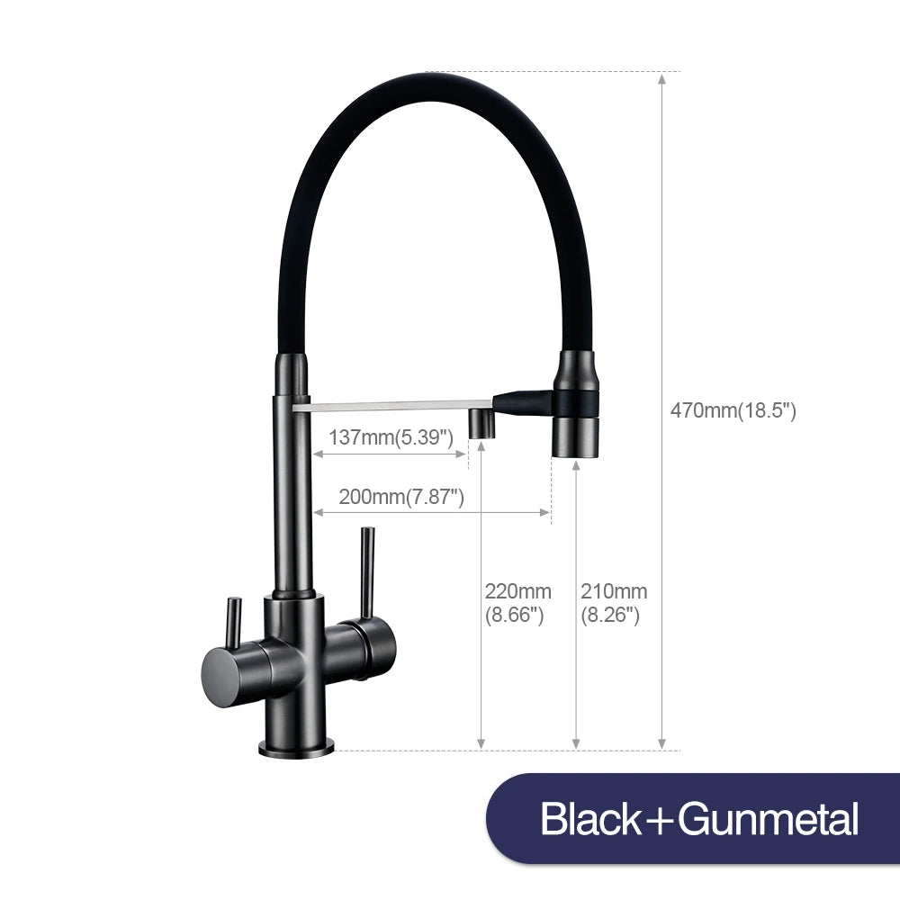 Brushed Gold Kitchen Faucet Filter 360 Swivel Pure Water Tap for 3 Ways Kitchen Pull Out Purification Water Mixer Double Handle