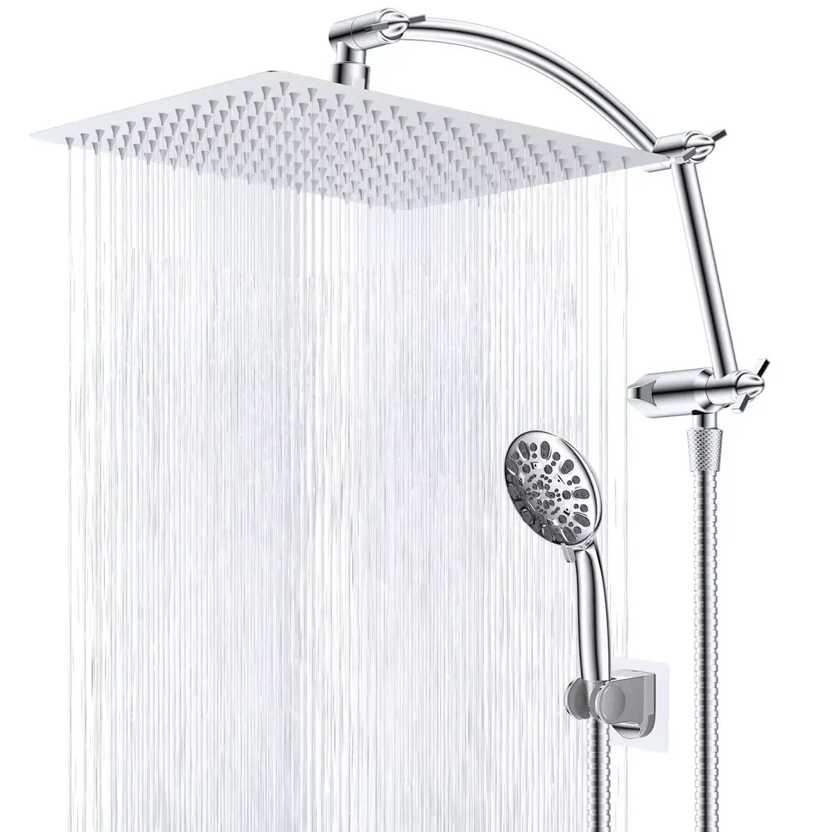 12'' High Pressure Rainfall Shower Head Handheld Showerhead Combo, 16'