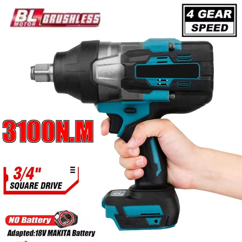 3100N.M High Torque Brushless Electric Impact Wrench 3/4 Inch Cordless Electric Wrench Power Tools for Makita 18V Battery