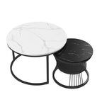 Anajqaqia Set of 2 Round Coffee Tables, Set Tables for Living Room, Stackable Sofa Table, Living Room Table, Black and White