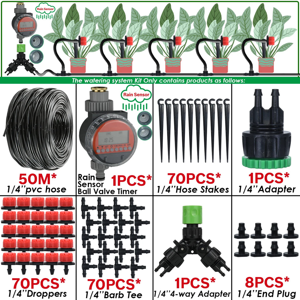 KESLA Greenhouse 5-50M Drip Irrigation System Automatic Watering Garden Hose DIY Micro Drip Watering Kits w/ Adjustable Drippers
