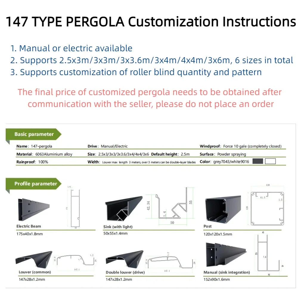 Premium Motorized Aluminum Pergola with Privacy Folding Screens and Glass Wall Enclosures – Outdoor Garden or Patio Shad