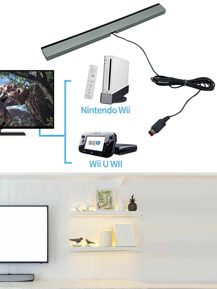 Wired Motion Sensor Receiver with Extension Cord Infrared IR Signal Ray Wired Motion Sensor Bar for Nintendo Wii Wii U Console