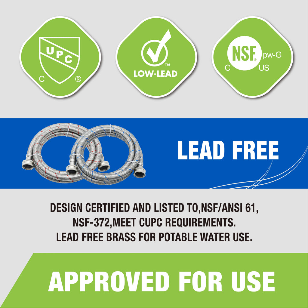 KING SMART 4 FT Washing Machine Hose; Premium Stainless Steel Braided; Burst Proof for Hot and Cold Water Supply Lines; 81020