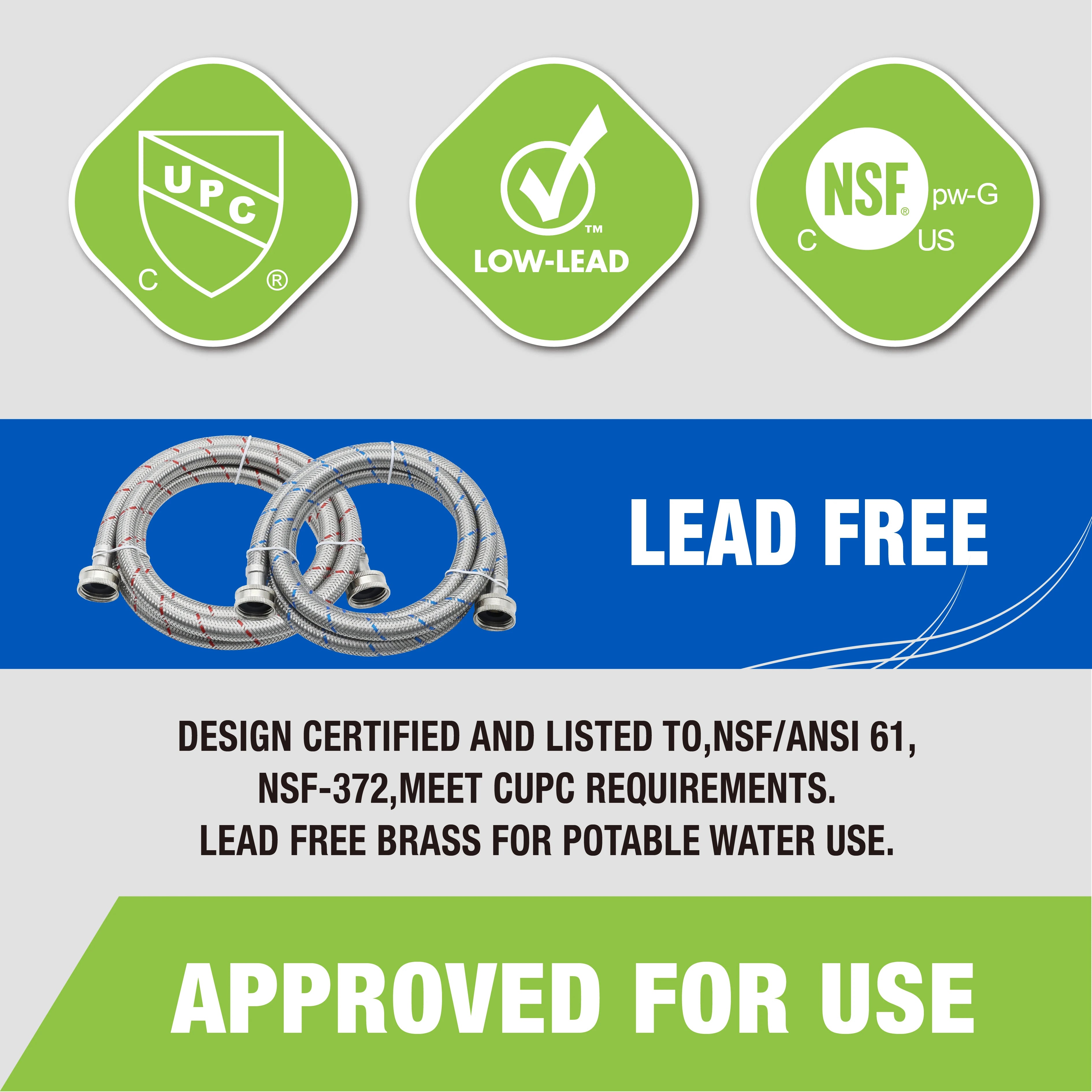 KING SMART 4 FT Washing Machine Hose; Premium Stainless Steel Braided; Burst Proof for Hot and Cold Water Supply Lines; 81020