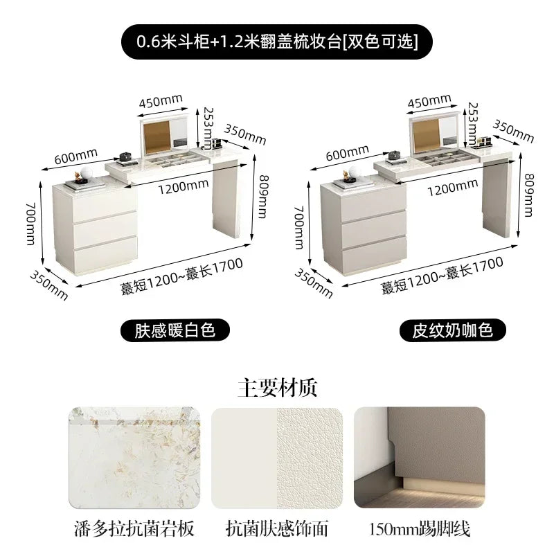 Minimalist bedroom dresser, storage cabinet, retractable bedside chest of drawers, dressing table, folding mirror