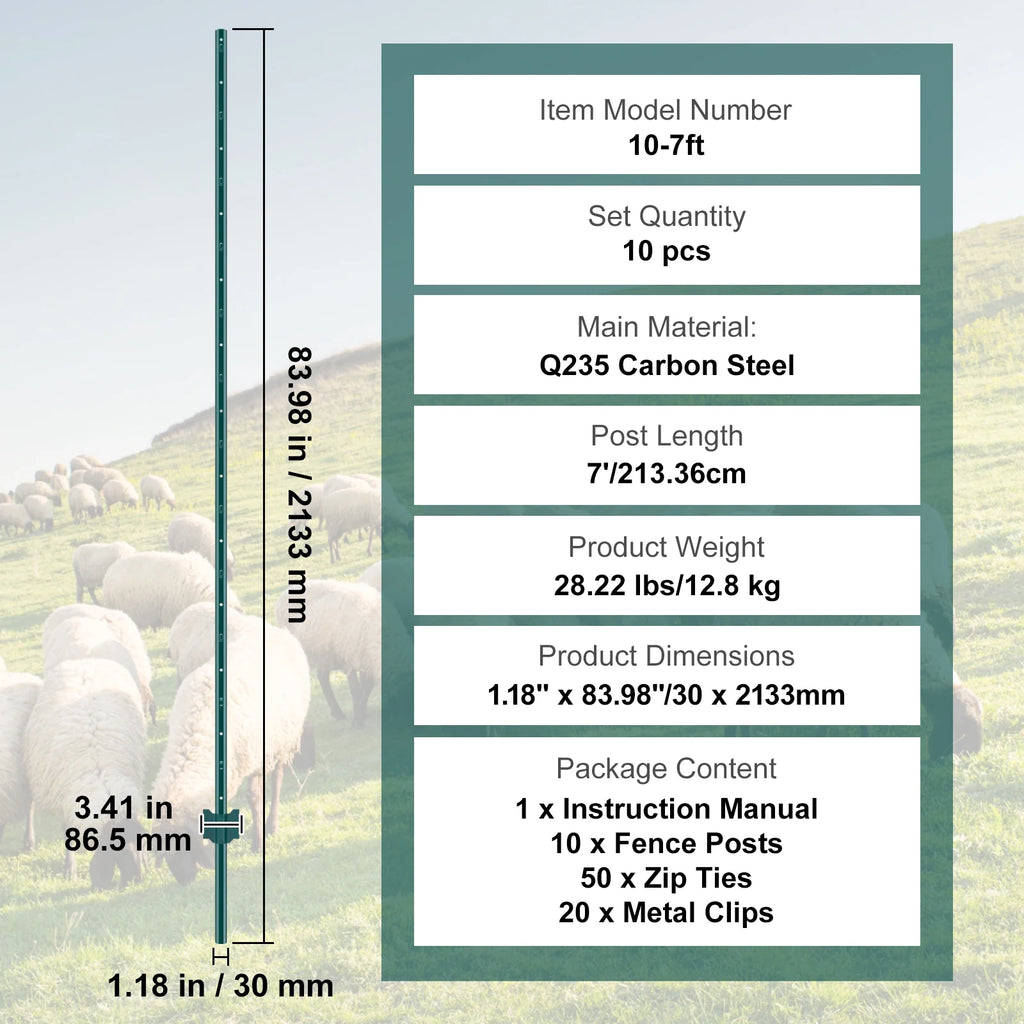 VEVOR Fence Post T-Post Heavy Duty Metal Fence Posts Sturdy Steel Fence Stakes for Garden Yard Lawn Farms & Outdoor Wire Fencing