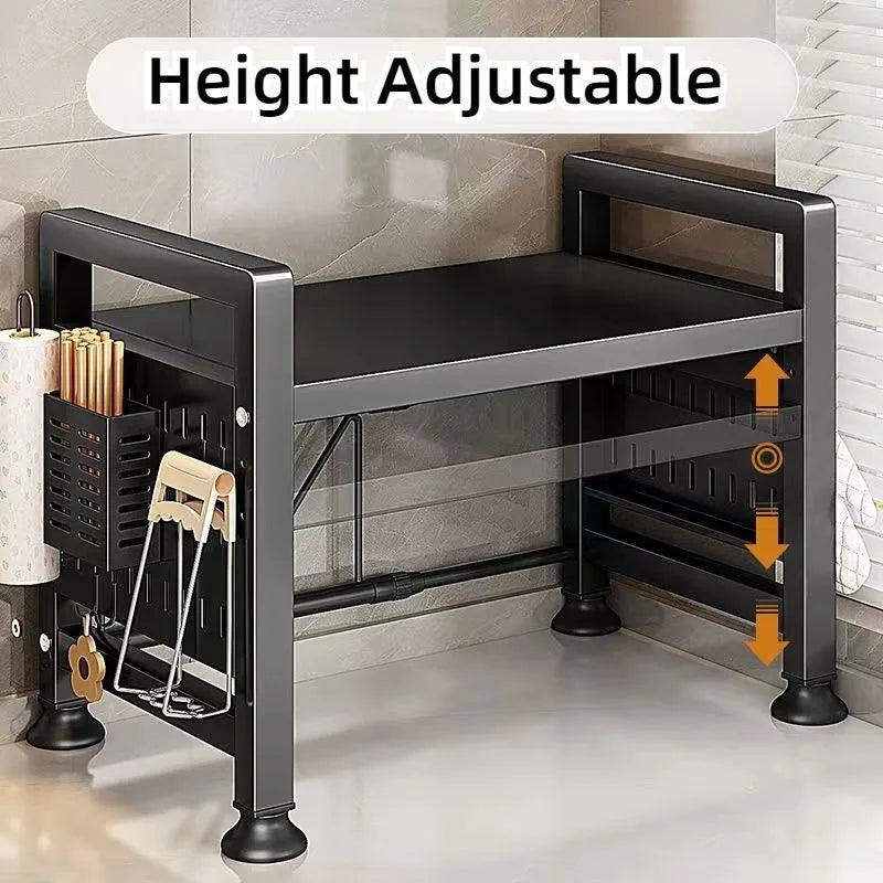 Black Metal Functional Kitchen Storage Rack 2 Colors Expandable Countertop Organizer for Microwave Oven Spice Utensils Cookware
