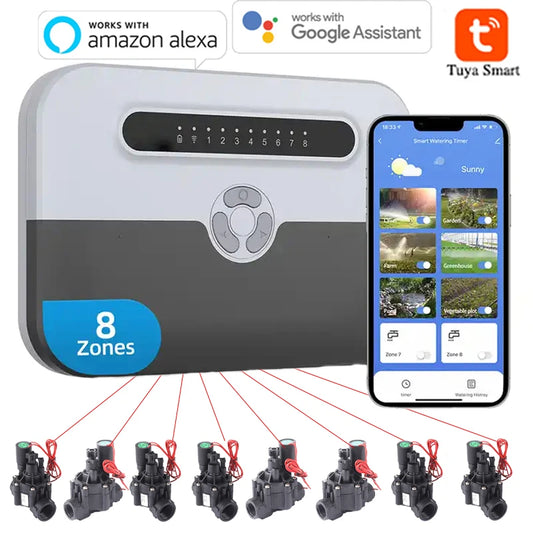 8 Station WiFi Indoor Smart  Sprinkler Controller and solenoid valve Irrigation System Remote Control by Phone Works with Alexa