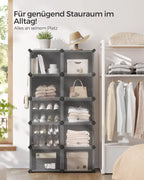 SONGMICS shoe rack with 10 compartments, shoe cabinet, 30x40x30 cm per compartment, narrow, with doors, steel frame, plastic