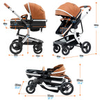 Standard Baby Stroller,Foldable Portable Pram, High Landscape Baby Carriage, Reversible Pushcar for Newborn Toddler