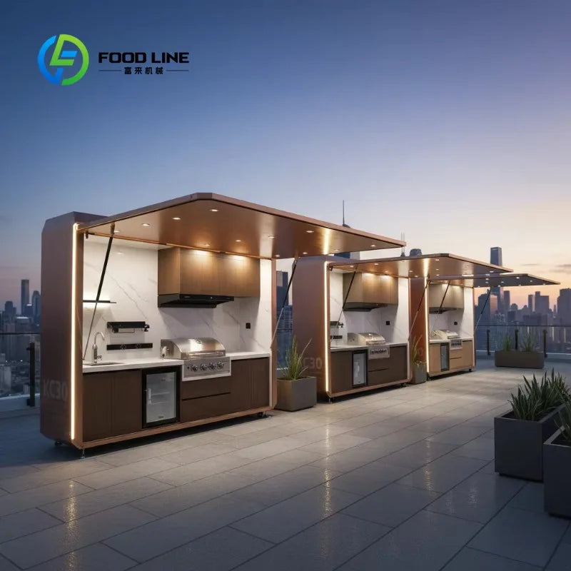 Customized 2.9m Outdoor Mobile Kitchen Cabinet BBQ Island Cabinets Multi Function Backyard Party Catering Equipment