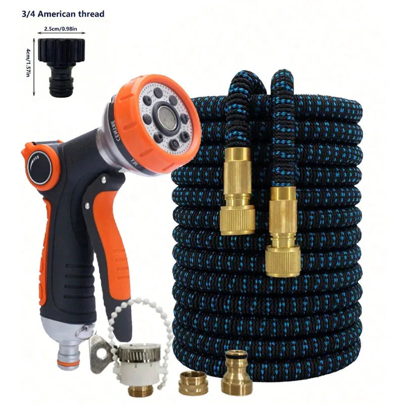 Black Blue Flexible Magic Hose 10 In 1 High-Pressure Water Gun, Suitable For Car Washing And Gardening Watering Tools 25FT-100FT