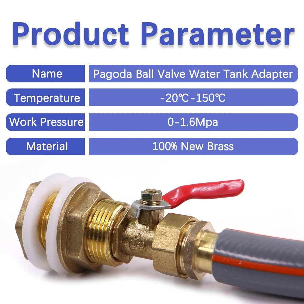 6-19mm Brass Pagoda Ball Valve Hose Adapter Water Tank Coupling Joint for Aquarium Fish Tank Garden Irrigation Tube Pipe Fitting