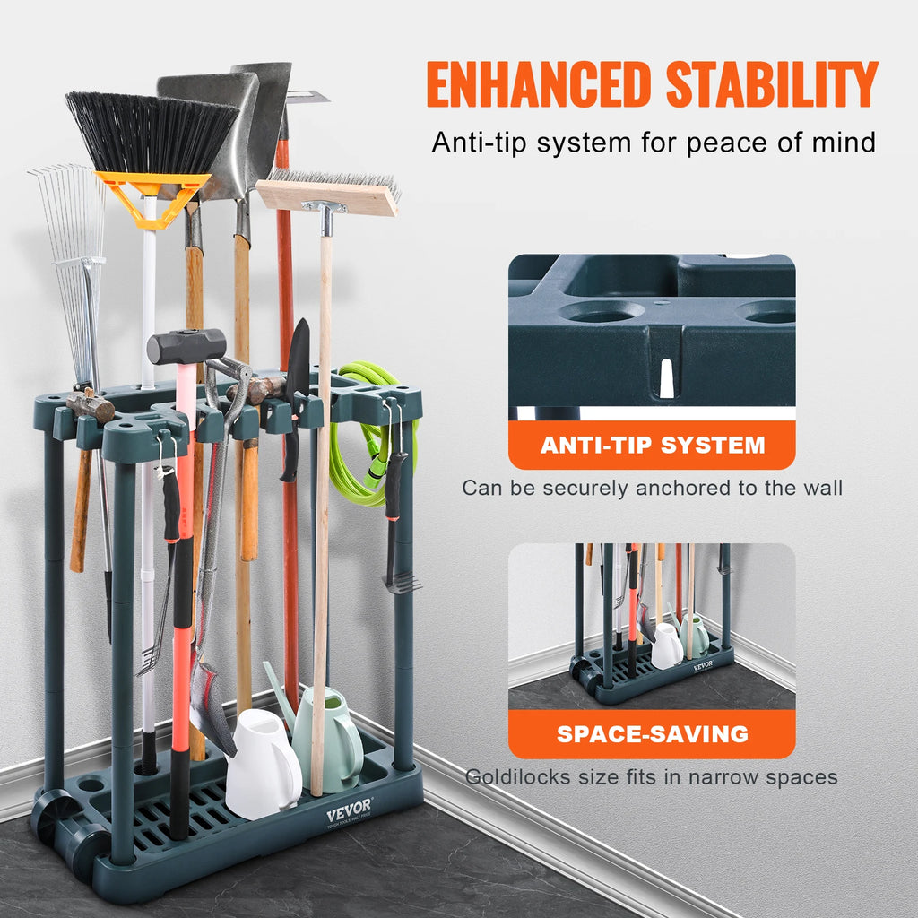 VEVOR 10 Slots Yard Garden Tool Organizer Long-Handled Tool/Rake/Broom Tower Storage Rack Stand Holder for Garage Organization