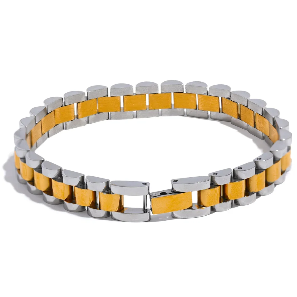 Yhpup Stainless Steel Chain Bracelet - Simple 18K Gold Plated Heavy Metal Fashion Jewelry for Men & Women | AlluCanFind