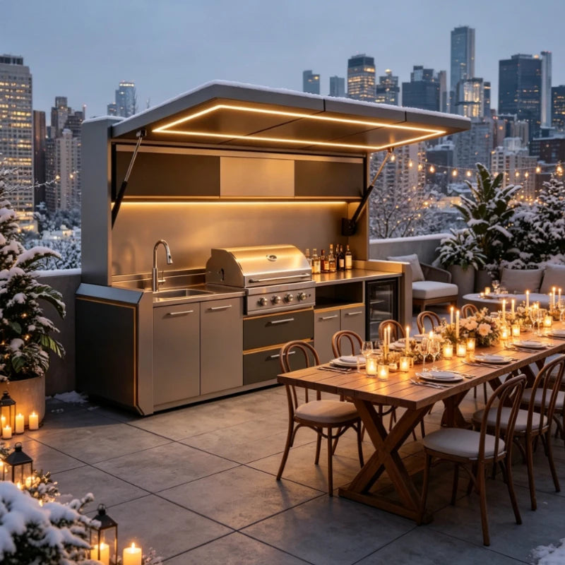 Customized Luxury Modular Stainless Steel Outdoor Kitchen Island BBQ Cabinet for Garden Backyard Terrace Barbecue Cooking