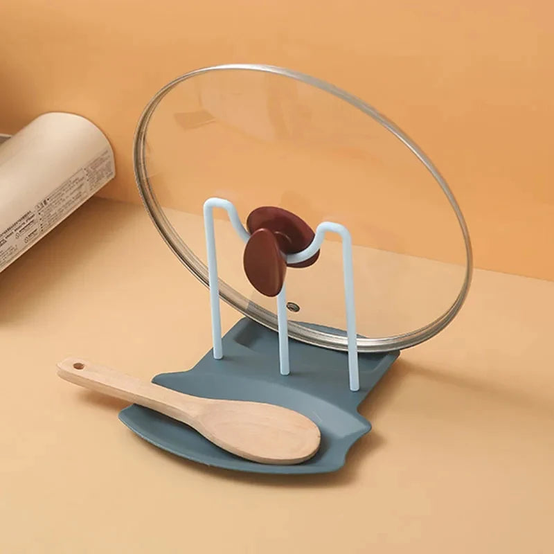 Countertop Pot Lid & Pan Organizer Rack – No-Drill Kitchen Storage Shelf with Utensil Holder