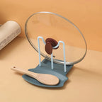 Countertop Pot Lid & Pan Organizer Rack – No-Drill Kitchen Storage Shelf with Utensil Holder
