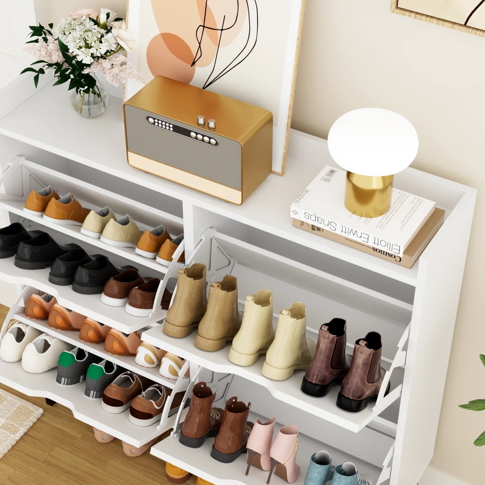 VOWNER Shoe Storage Cabinet with 4 Flip Drawers, Freestanding Shoe Cabinet