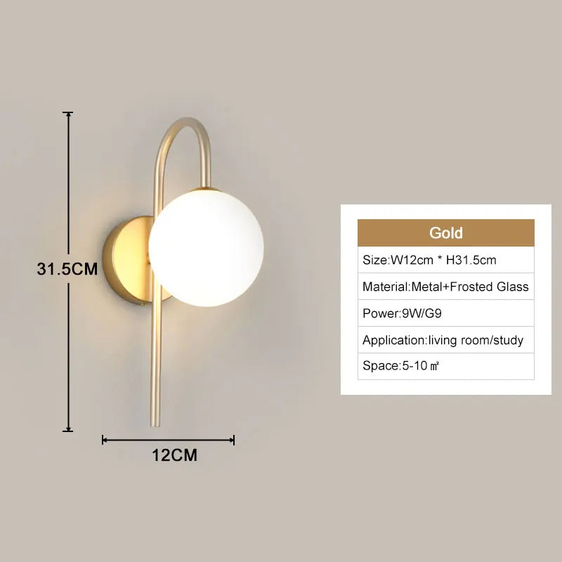Interior LED Wall Lamps Wall Lighs with G9 Bulb Frosted Glass Ball Black Gold Bedroom LED Wall Sconce for Home Luminuaire Lamp