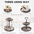 Two Tier Tray Distressed Wood 2 Tiered Serving Tray Farmhouse, Decorative Wooden Rustic Cake Stand For Kitchen Counter Table,