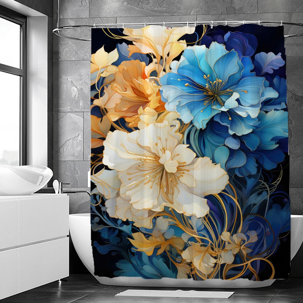 Art Watercolor Flowers Shower Curtain Print Modern Nordic Minimalist Polyster Fabric Home Decor Bathroom Curtains with Hooks