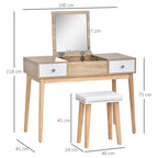 Homcom Dressing Table with Folding Mirror Drawers and Stool 100X45X118 Natural Color