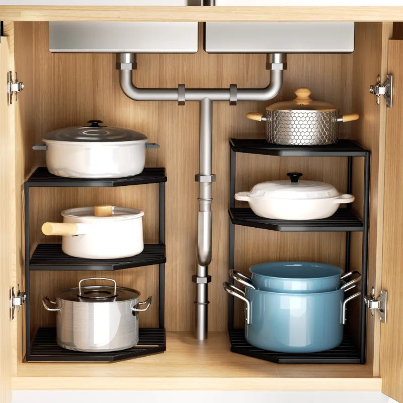 Cookware Storage Rack Kitchen Storage Rack Household Layers Kitchen Organizer Fan-shaped Sink Countertop Cabinet Corner Layered