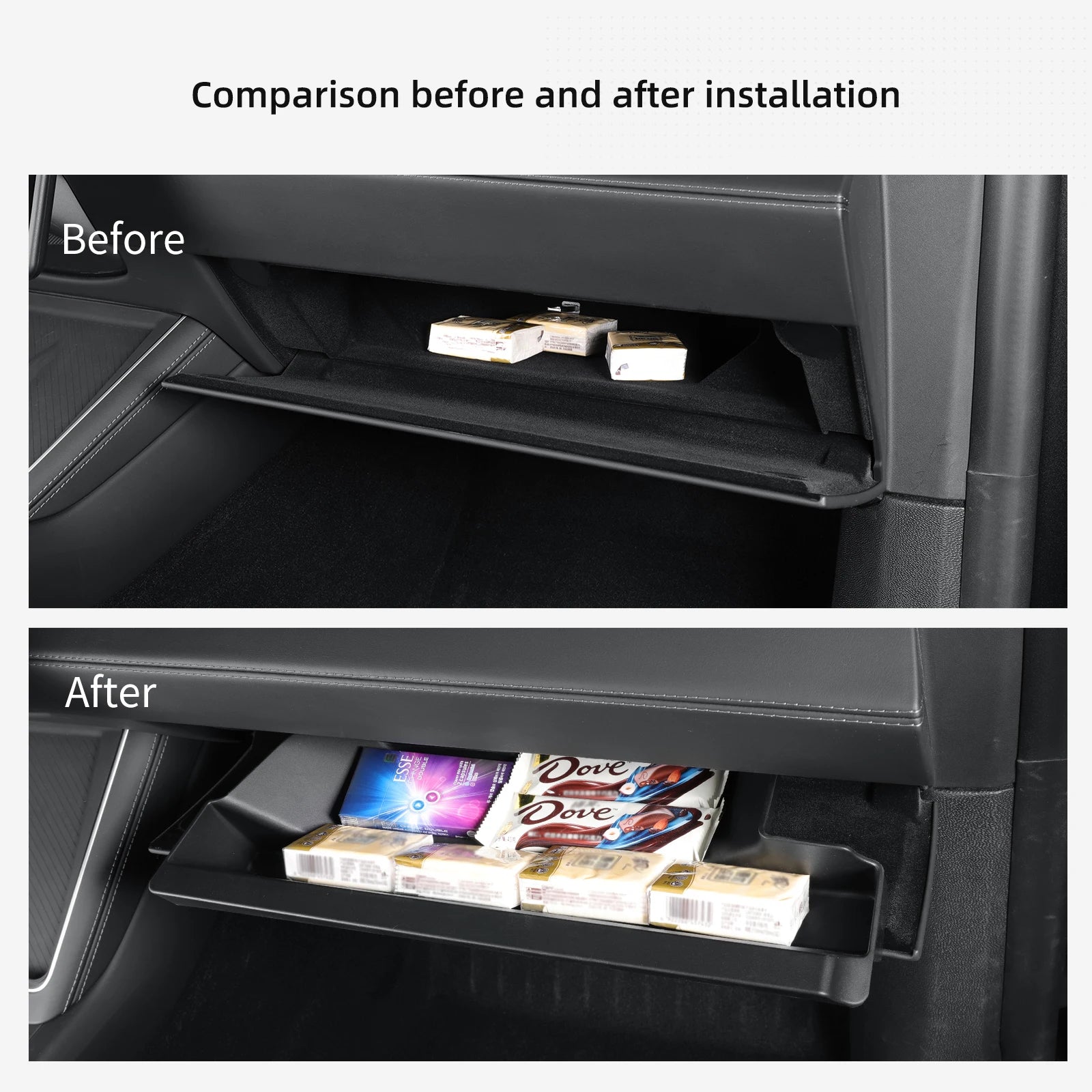 LUCKEASY for Tesla Model Y Launch 2025 Juniper Car Storage Box Car Glove Box Tray Pallet Case Organizer Accessories Tray TPE