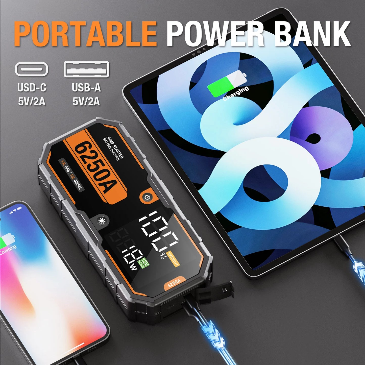 6250A Pro Jump Starter - 12V 26000mAh Portable Car Booster