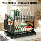 Kitchen Countertop Organizer 2-Tier Rustproof Metal Dish Drying Rack with Drain Tray Large Capacity