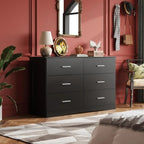 Wood Dresser for Bedroom, Wide Chest of Drawers with 6 Drawer, Oak Furniture Large Storage Tower Unit, Closet Store Organizer
