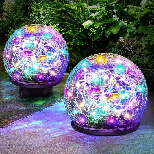 Outdoor Solar Garden Light Round Cracked Glass Lamp Waterproof Landscape Decor Ball Light for Villa Walkway Path Yard Holiday