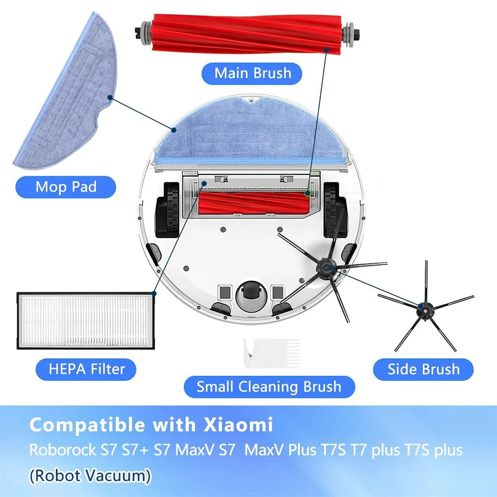 Main Brush Hepa Filter Mop Pad Spare Parts For Roborock S7 S70 S7Max T7S T7S Plus, Robot Vacuum Cleaner Accessories