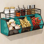 Wall Mounted Kitchen Storage Basket Carbon Steel Grid Vegetable Drainage Basket Punch-Free Spice Storage Shelf Kitchen Storage