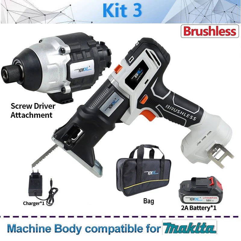 Compatible MAKITA 18V Brushless Jig saw & drill screwdriver Reciprocating/circular saw chainsaw oscillatingtool sander Combo kit