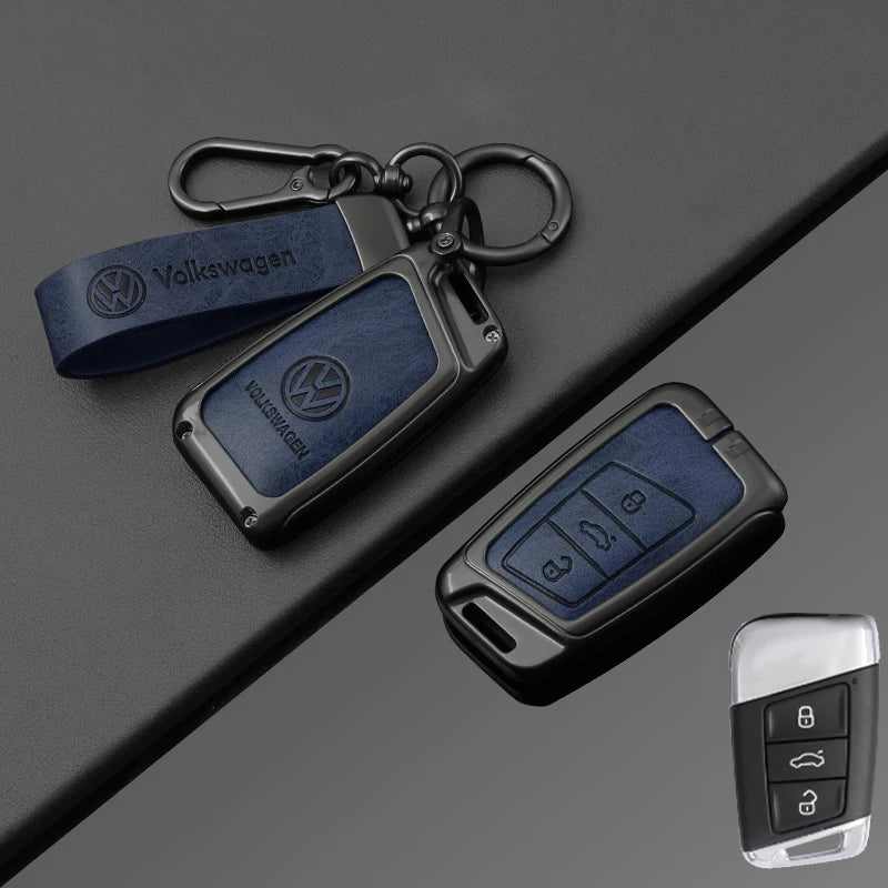 Leather Car Remote Key Case Full Cover Protection Shell for VW Volkswagen Magotan Magotan GTE Passat B6 B7 B8 CC Arteon Keychain