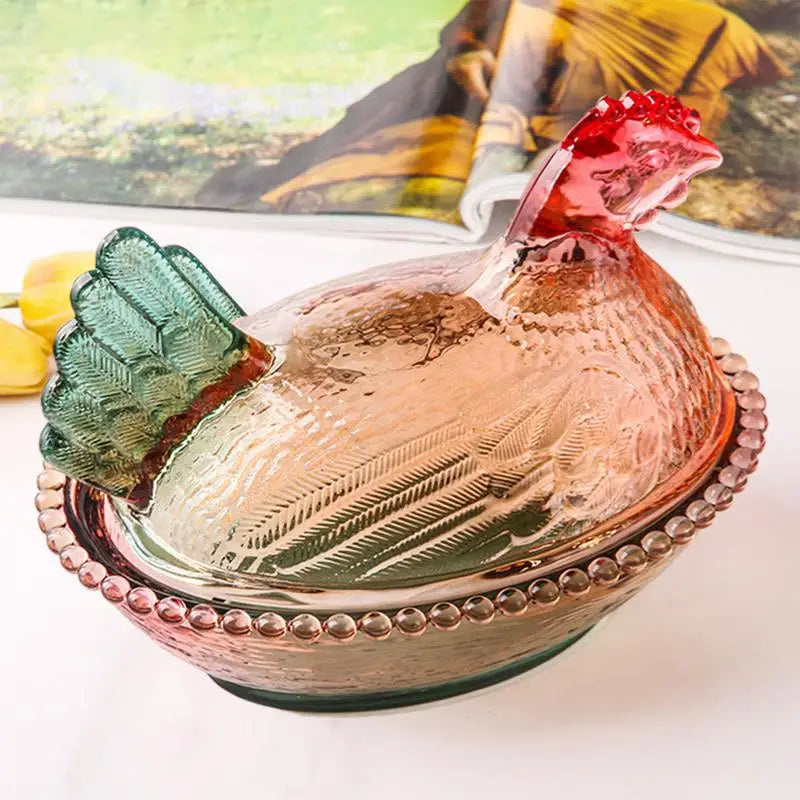 Glass Chicken Candy Dish Animal Shaped Glass Jar Farm Poultry Shape Food Container For Kitchen Living Room Dining Area