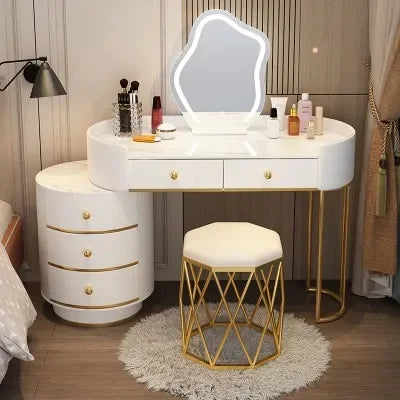 Pink White Vanity Table Women Luxury Nail European Big Stool Study Dressing Table Organizer Mesa De Maquillaje Home Furniture