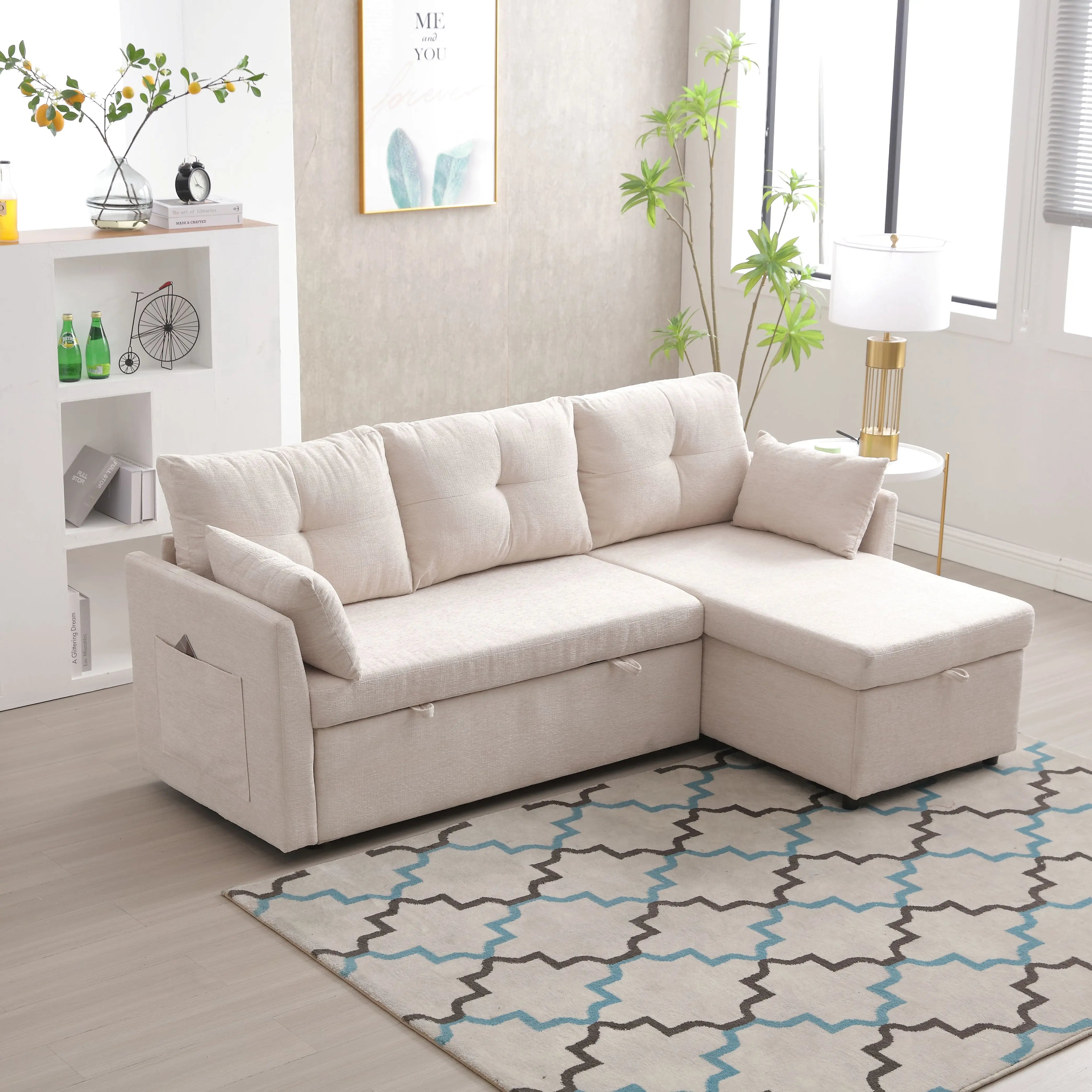 LVHOM Functional Modular Sofa (L-Shaped) With a Reversible Chaise Longue and Extra-Large Storage Space.