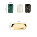 Creative Marbled Gold Plated Mouthwash Cup Couple Toothbrush Holder Bathroom Accessories Ceramic Mouthwash Cup Home Decoration