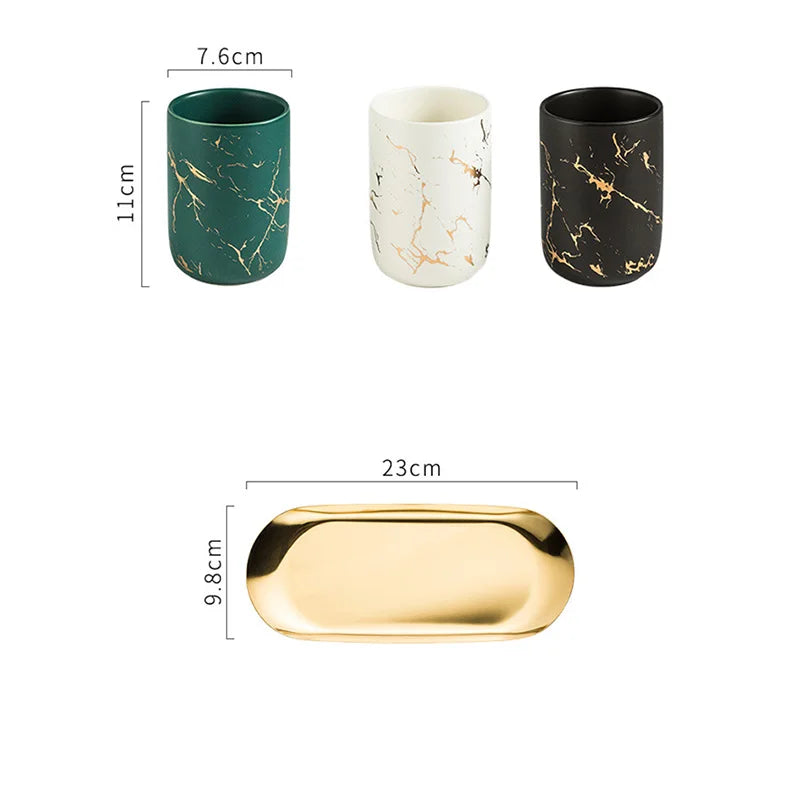 Creative Marbled Gold Plated Mouthwash Cup Couple Toothbrush Holder Bathroom Accessories Ceramic Mouthwash Cup Home Decoration
