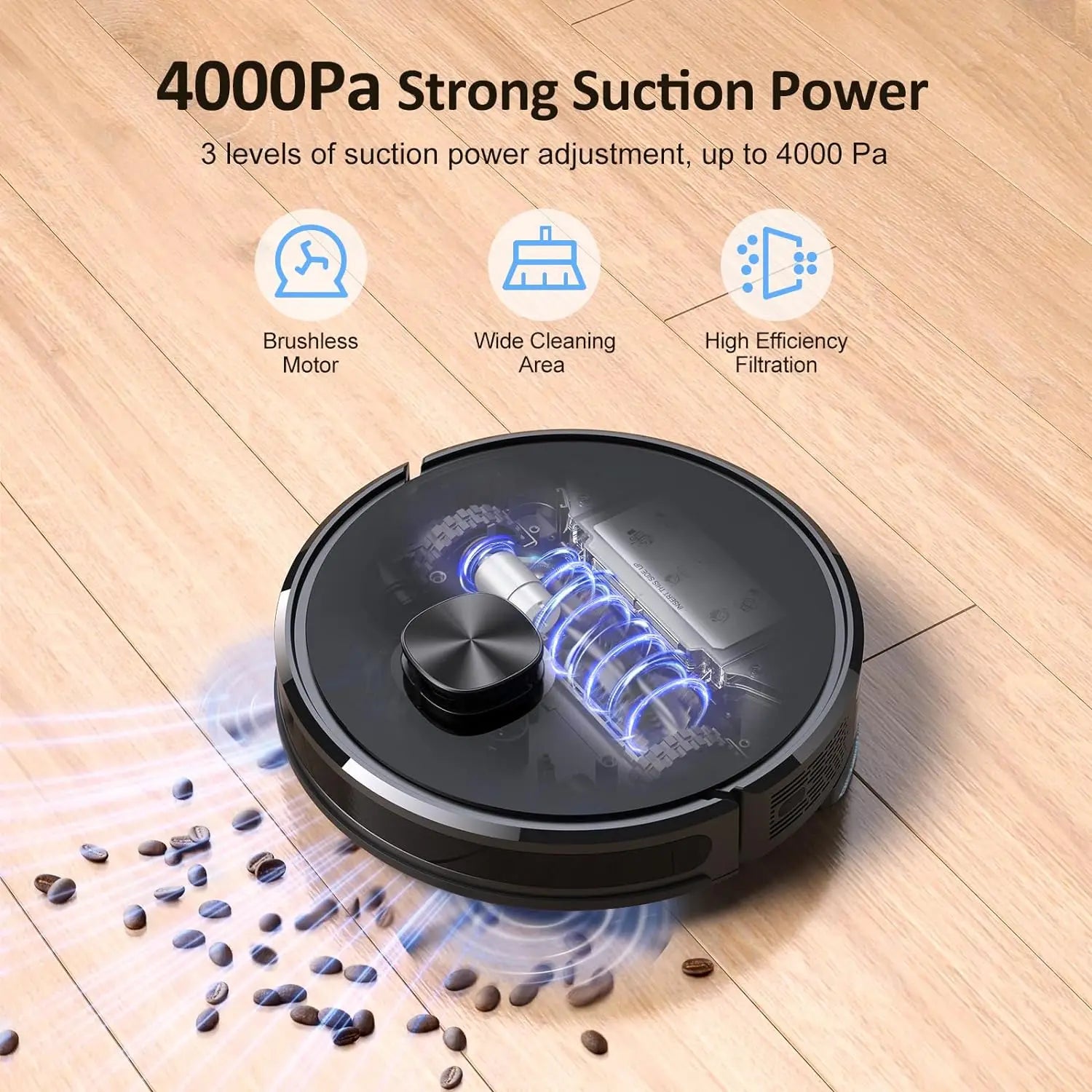 Lubluelu SL60D Robot Vacuum and Mop Combo - 4000Pa Suction, 150Mins Runtime, Quiet Operation, 10 No-Go Zones, Smart App Control