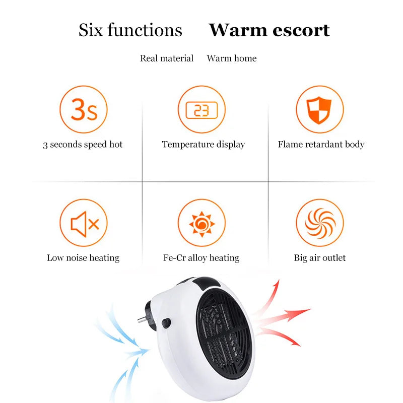 Electric Heater 900W Portable Plug In Wall Heater Room Heating Stove Remote Warmer Machine Home Office Warming Machine