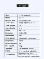 14'' 4K OLED Portable Monitor 16:10 3840*2400p 500Nits USB-C HDMI-Compatible External Gaming Monitor for PS5 Switch Laptop MacOS