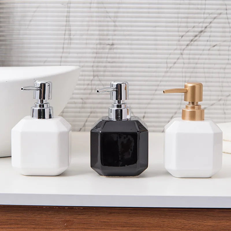 360ML Ceramic Hand Sanitizer Bottle Square Black & White Soap Liquid Container Home Shampoo Shower Gel Dividing Bottle Bathroom