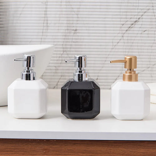 360ML Ceramic Hand Sanitizer Bottle Square Black & White Soap Liquid Container Home Shampoo Shower Gel Dividing Bottle Bathroom