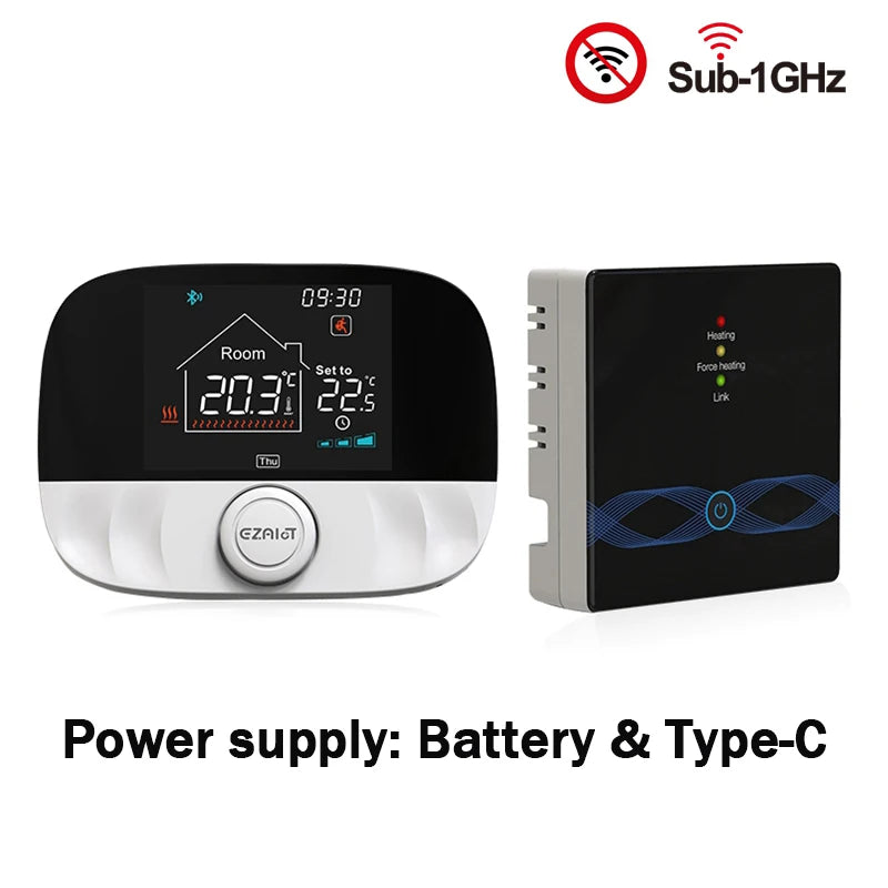 Gas Boiler Wireless Thermostat RF433 Room Temperature Controller Programmable Floor Heating Thermoregulator Battery USB Powered
