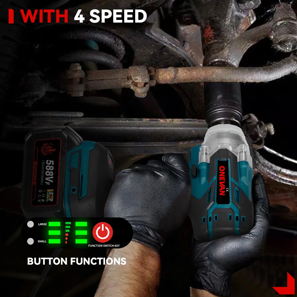 ONEVAN 520N.M Brushless Electric Impact Wrench 1/2 Inch Cordless Wrench Screwdriver Repair Power Tool For Makita 18V Battery Pin